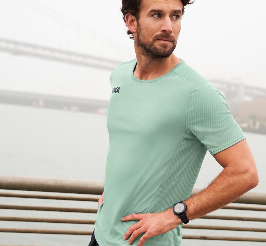 Hoka One One Performance Kort Sleeve Top Herr - Gröna - OBRGX-2450